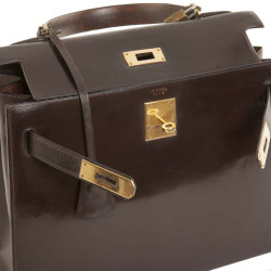 Vintage HERMES Kelly 28 handbag in brown glazed leather