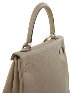 Kelly 25 HERMES cuir grainé étoupe