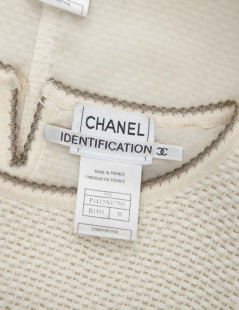 CHANEL twin set jacket and top in beige wool size 38FR