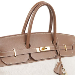 Bag Birkin 40 HERMES Ecru canvas and leather calf epsom