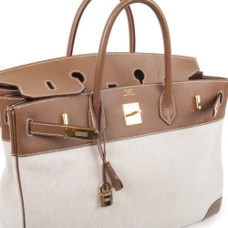 Bag Birkin 40 HERMES Ecru canvas and leather calf epsom