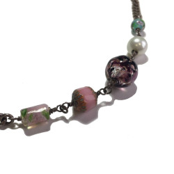 CHANEL T80 belt-necklace in silver chain, transparent molten glass beads, pearls and CC