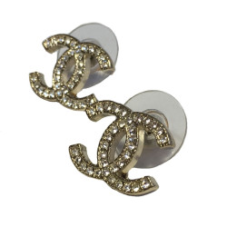 Chanel  CC Studs Earrings in Pale Gilded Metal set with Rhinestones