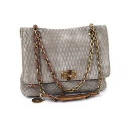 LANVIN gray mouse quilted suede bag