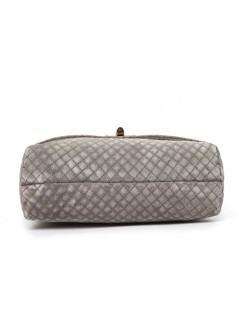 LANVIN gray mouse quilted suede bag