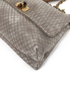 LANVIN gray mouse quilted suede bag