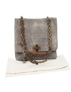 LANVIN gray mouse quilted suede bag