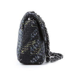 Sac CHANEL tweed vert bleu, fils brillants