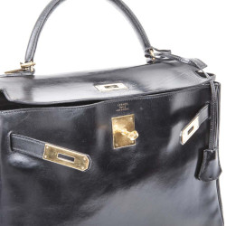 Sac Kelly 32 HERMES cuir box noir