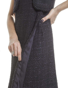 CHANEL wrap dress in black and purple tweed size 38EU