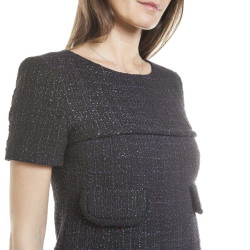 Robe CHANEL T 38 Tweed noir et violet