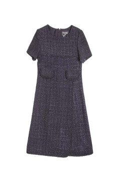 Robe CHANEL T 38 Tweed noir et violet