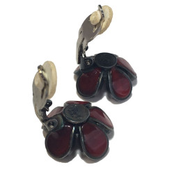 Boucles d'oreilles Clips MARGUERITE DE VALOIS fleurettes en pâte de verre rouge 