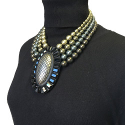 Collier APPARTEMENT A LOUER perles et pendentif noir et bronze