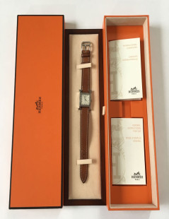 Montre Heure H HERMÈS pm en veau Barénia et acier