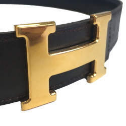 Ceinture HERMÈS H réversible cuir noir et marron