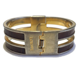 Bracelet LOEWE rigide en métal doré et cuir marron