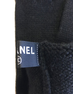  CHANEL long gloves in black cashmere size 7.5 EU 