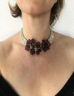 Collier ras de cou MARGUERITE de VALOIS fleurettes améthystes