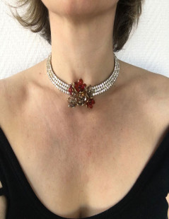 MARGUERITE de VALOIS ruby molten glass and rhinestones choker necklace