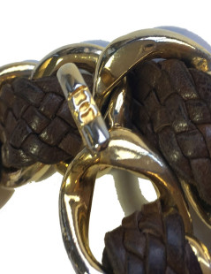  CHANEL vintage gilded metal and plaited brown leather belt