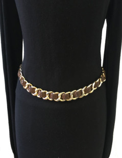  CHANEL vintage gilded metal and plaited brown leather belt