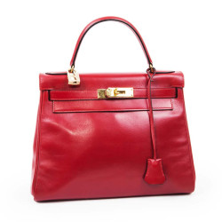 HERMES Kelly 28 handbag in red box leather