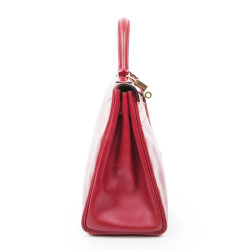 Sac Kelly 28 HERMES cuir retourné rouge