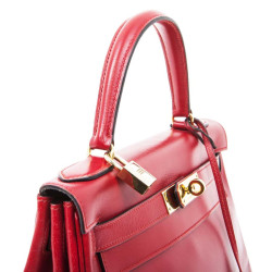 HERMES Kelly 28 handbag in red box leather