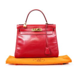 HERMES Kelly 28 handbag in red box leather