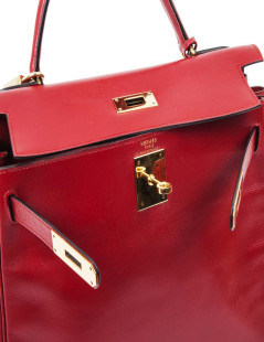 Sac Kelly 28 HERMES cuir retourné rouge