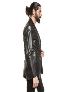 THIERRY MUGLER T50 black smooth leather long jacket