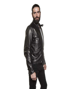 Blouson VALENTINO cuir d'agneau lisse noir brodé "Funky dragon"