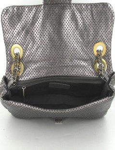 Sac CHANEL cuir perforé gris métallisé