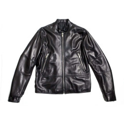 Blouson VALENTINO cuir d'agneau lisse noir brodé "Funky dragon"