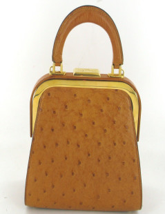 Sac CHRISTIAN DIOR en cuir d'autruche couleur camel