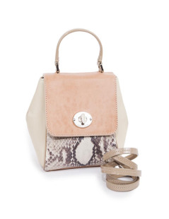  JACKIE SMITH bag in salmon-stained matte leather, beige suede and python leather