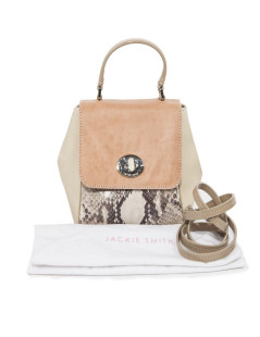  JACKIE SMITH bag in salmon-stained matte leather, beige suede and python leather