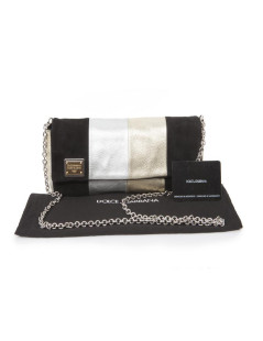 DOLCE & GABBANA handbag in siver and gilt bicolored leather and black suede