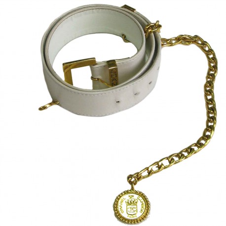 Vintage Dolce Gabbana snakeskin leather & two tone metal round buckle belt