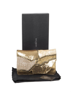 BALMAIN leather and crocodile evening clutch