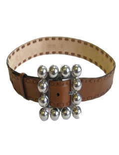 Ceinture ROBERTO CAVALLI T80 en cuir marron et bijouterie argentée