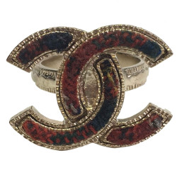 CHANEL ring CC 'Paris- Edimburg'in gilded metal and scottish tweed size 53