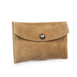 HERMES vintage clutch in camel suede