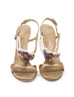 VALENTINO GARAVANI high sandals in beige gold silk size 37FR