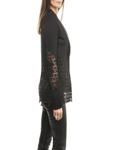 Chanel cardigan jacket in black cotton and lace, size 38FR