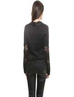 Chanel cardigan jacket in black cotton and lace, size 38FR