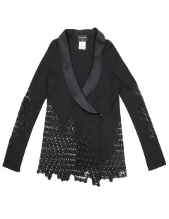 Chanel cardigan jacket in black cotton and lace, size 38FR