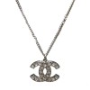 Collier CHANEL CC strass métal argenté