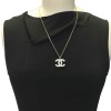 Collier CHANEL CC strass métal argenté